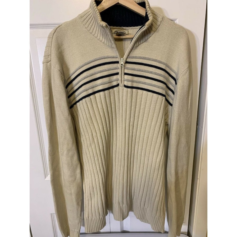 AMERICAN RAG Cue Men's Sz XL 1/4‎ Zip Sweater Cream Brown 100% Cotton Heavy